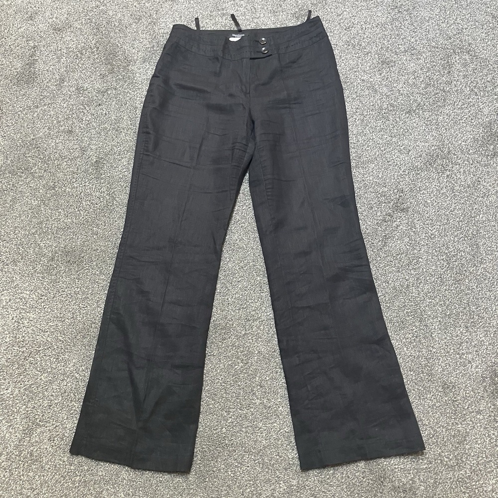Nienhaus Woman Sz 6 Black 100% Linen Wide Flare Leg Casual Women's Pants‎